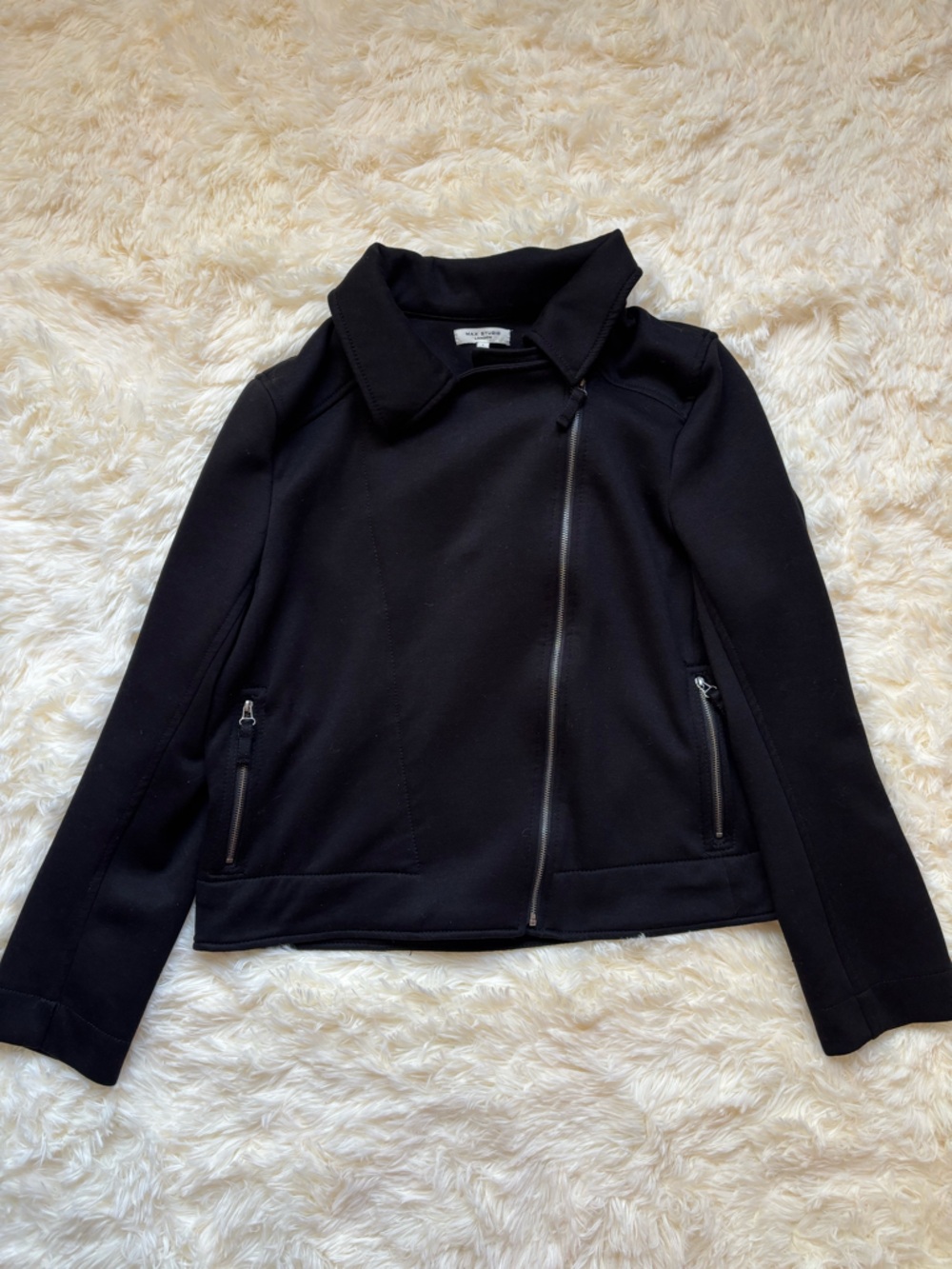 Max Studio London Zip Up Jacket Black Off Shoulder Long Sleeve Size L